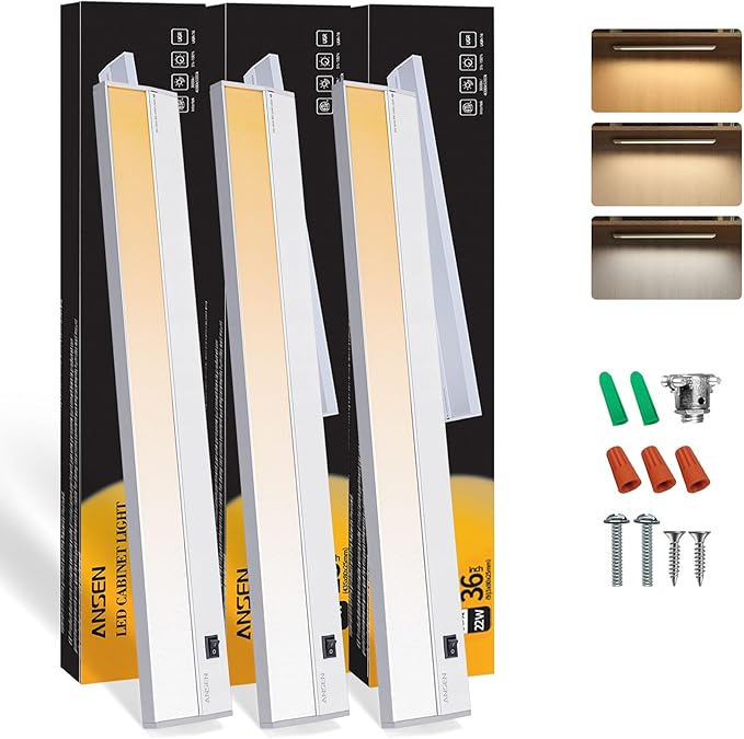 3Packs of Under Cabinet Lights for Kitchen, 12in 10W 666LM, Dimmable Hardwire Led Light