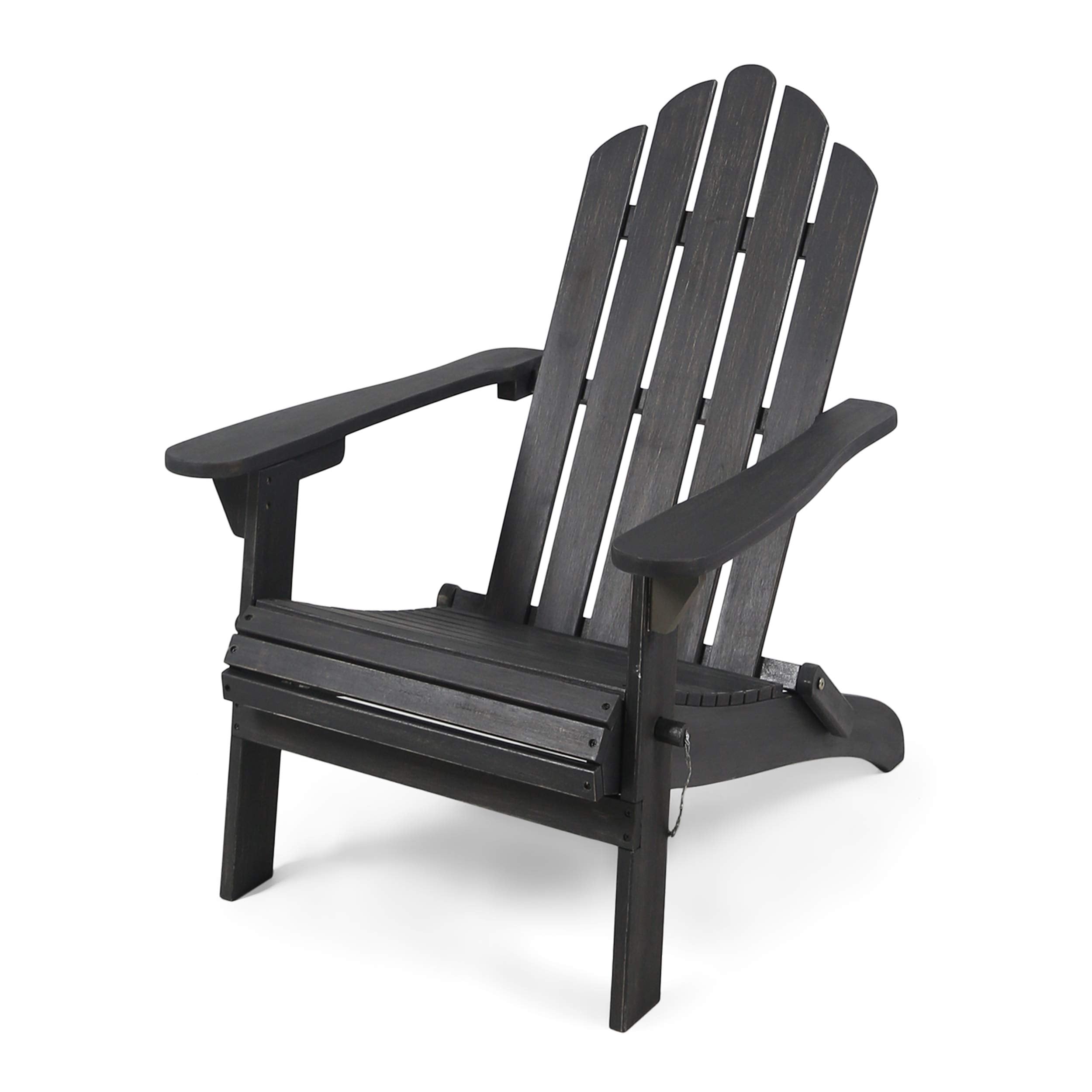Cara Outdoor Foldable Acacia Wood Adirondack Chair, Dark Gray Finish