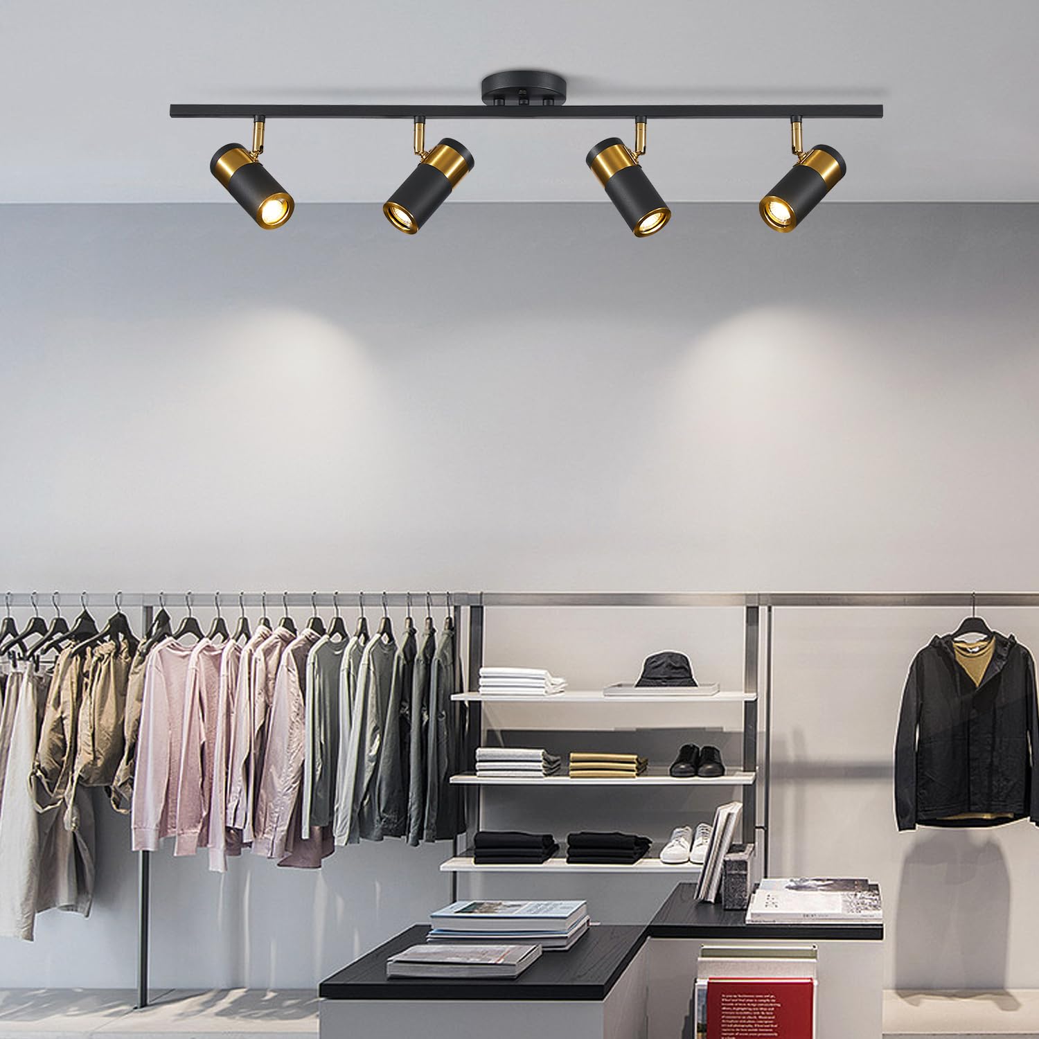 4 Lights Matte Black Track Lighting Modern Flush Mount Ceiling Light Modern
