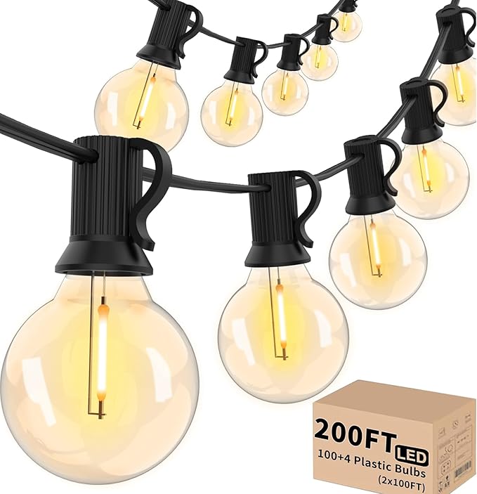 String Lights 200 FT, Patio Lights with 104 Shatterproof LED Bulbs, Commercial