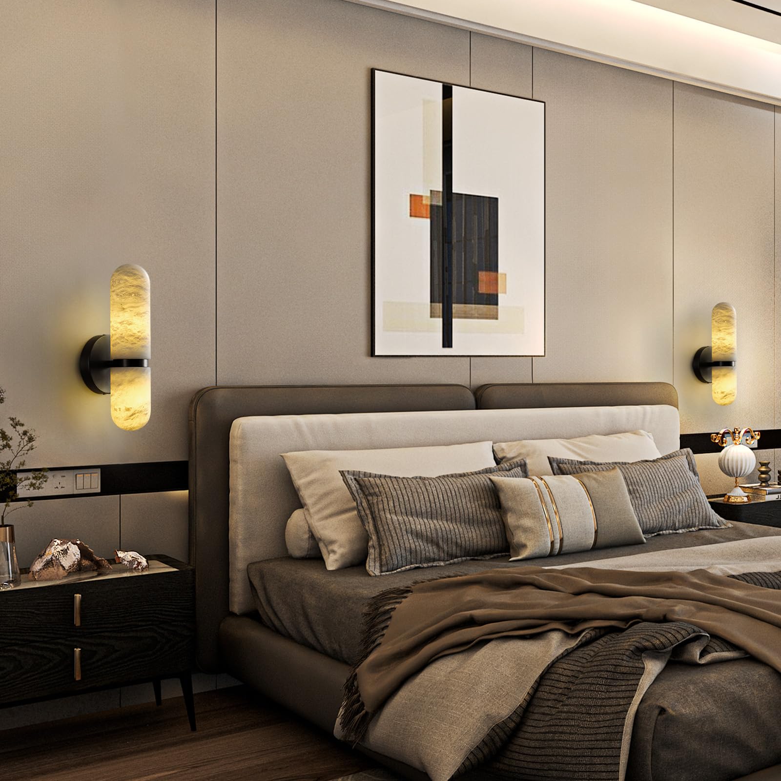 Alabaster Wall Sconces, 13" Black Wall Sconce