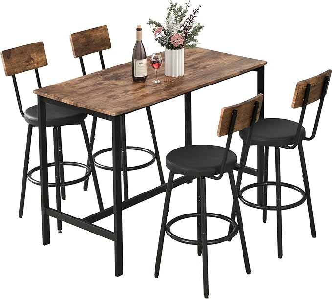 Dining Table Set for 4, 5-Piece Bar Table Set, Kitchen Table and Chairs