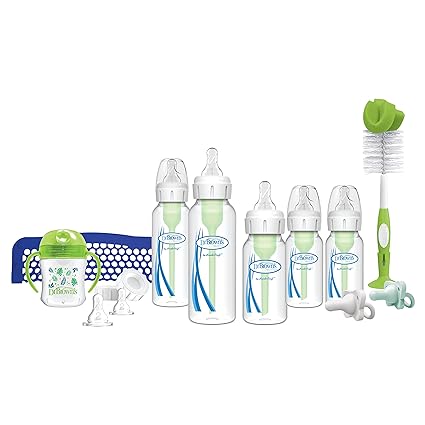 Natural Flow Baby Feeding Set with Anti-Colic Bottles, Transition Cup, Brush,