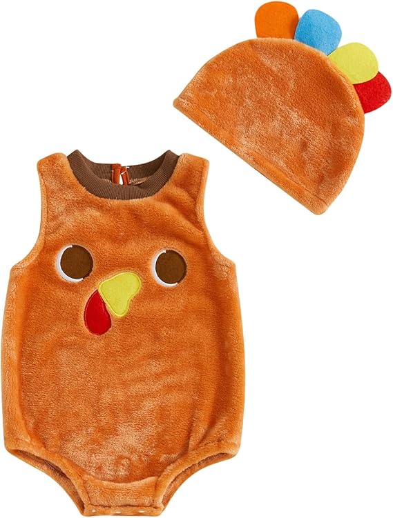 Baby Boy Girl Thanksgiving Outfit Turkey Costume Plush Sleeveless Round Neck