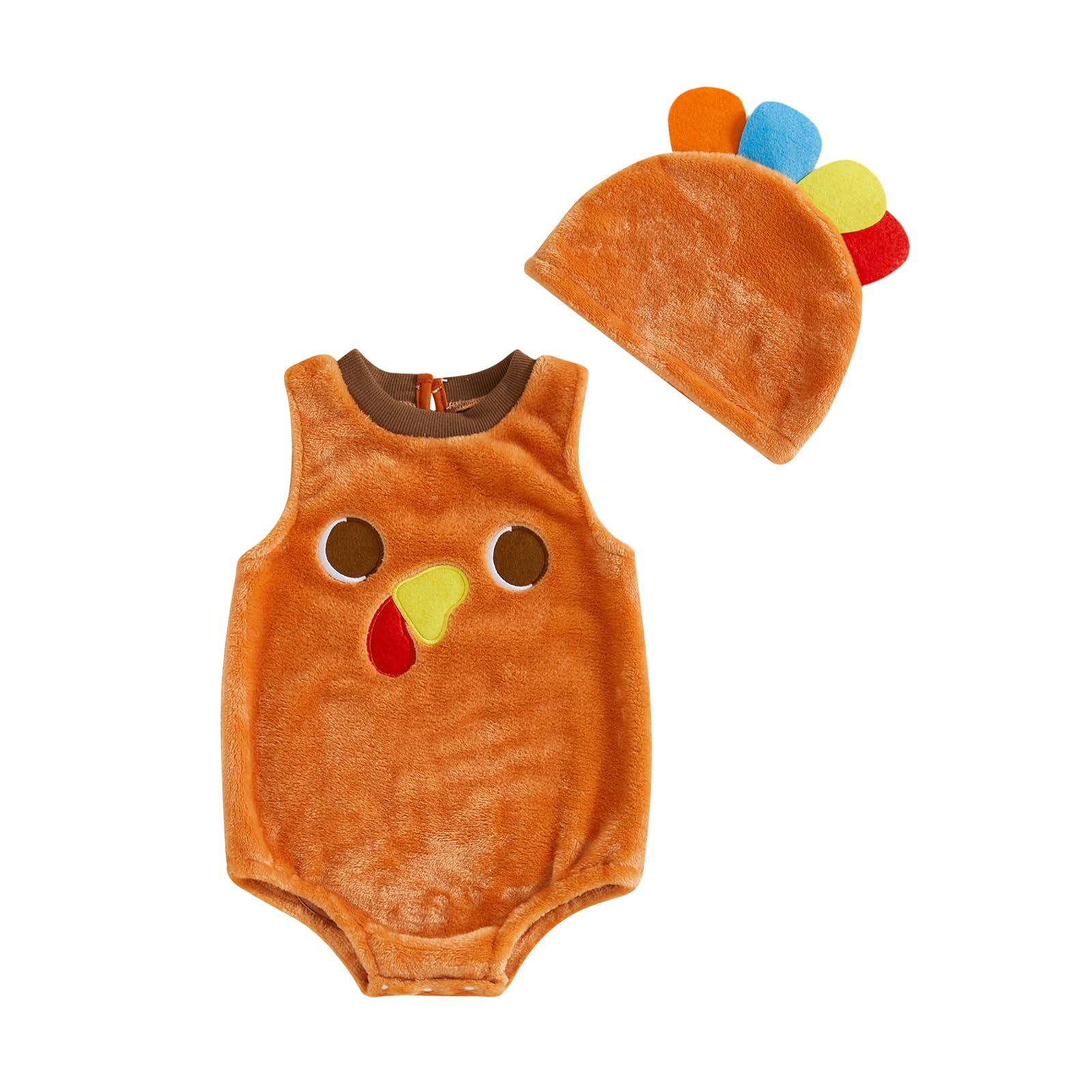 Baby Boy Girl Thanksgiving Outfit Turkey Costume Plush Sleeveless Round Neck