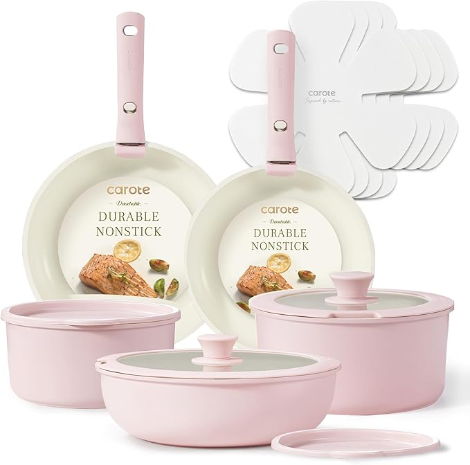 Pots and Pans Set, Nonstick Cookware Set Detachable Handle, 15pcs Induction Kitchen Cookware Sets