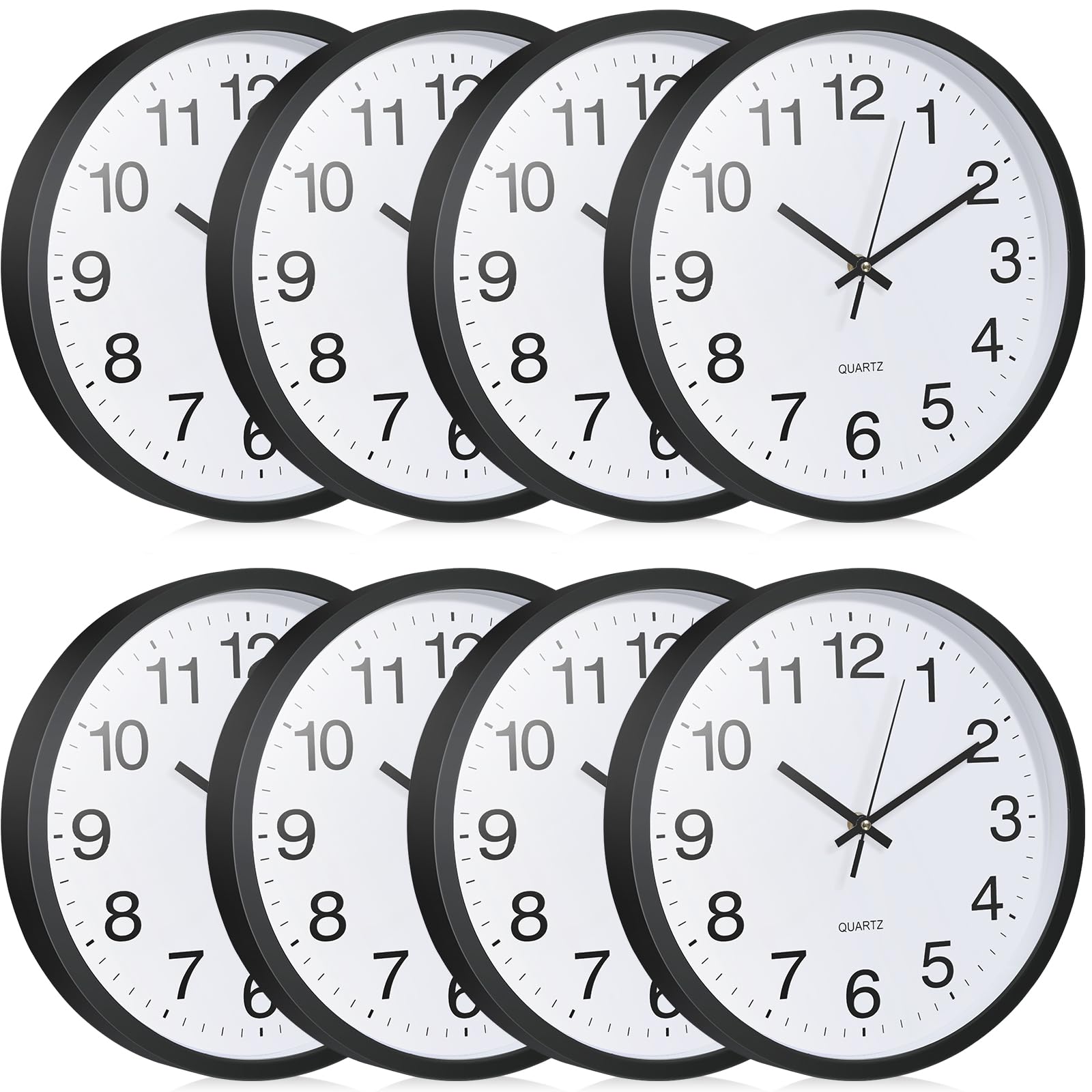 8 Pcs Wall Clock Bulk Large Silent Battery Operated Classroom Clocks Quartz Analog