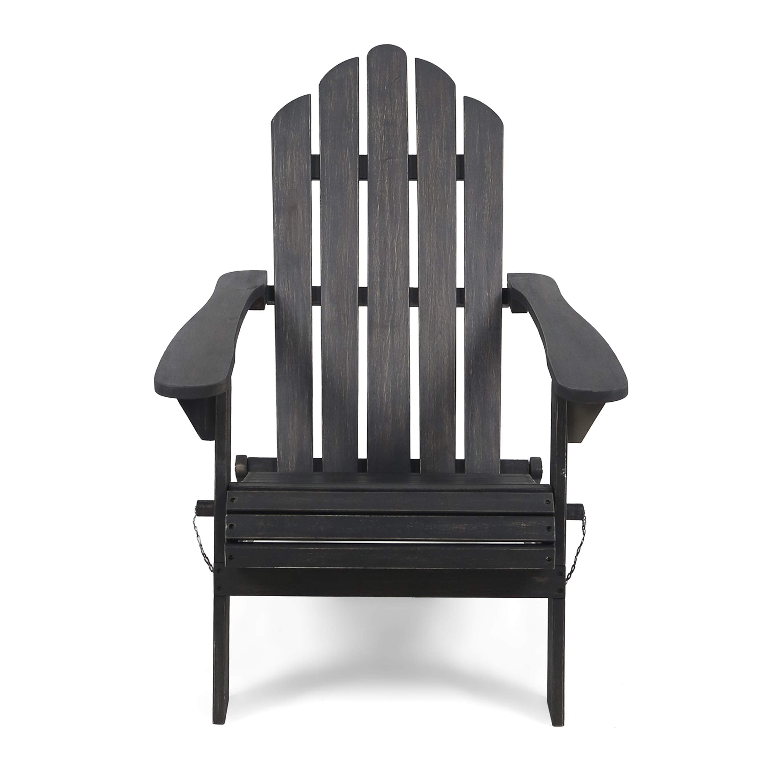 Cara Outdoor Foldable Acacia Wood Adirondack Chair, Dark Gray Finish