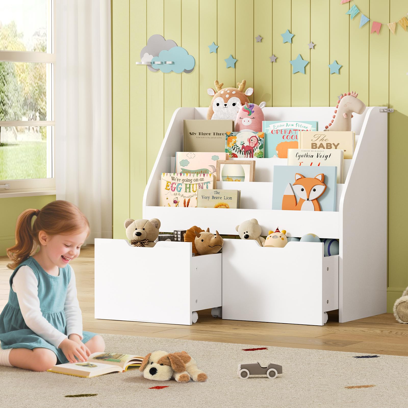 Kids Bookshelf - 4 Tier Small Bookcase for Kids Room, Toy Storage for Children