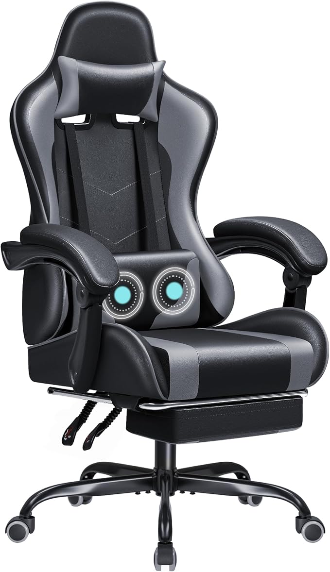 Computer Chair with Footrest and Massage Lumbar Support, Height