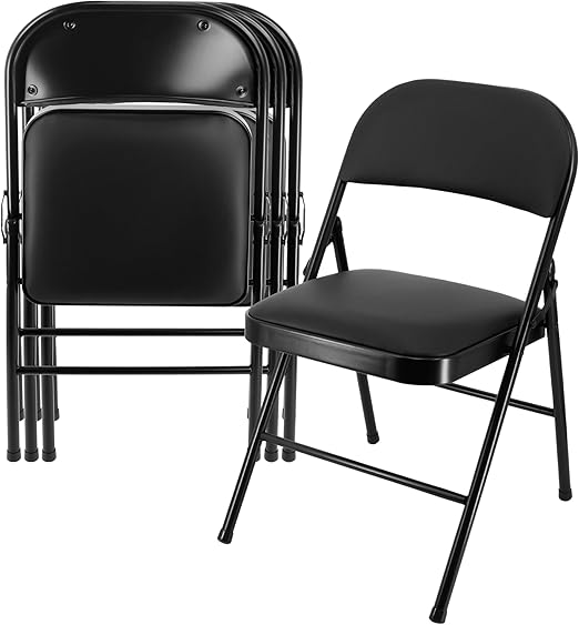 4 Piece Metal Indoor/Outdoor Folding Dinner Chairs with Padded Seats