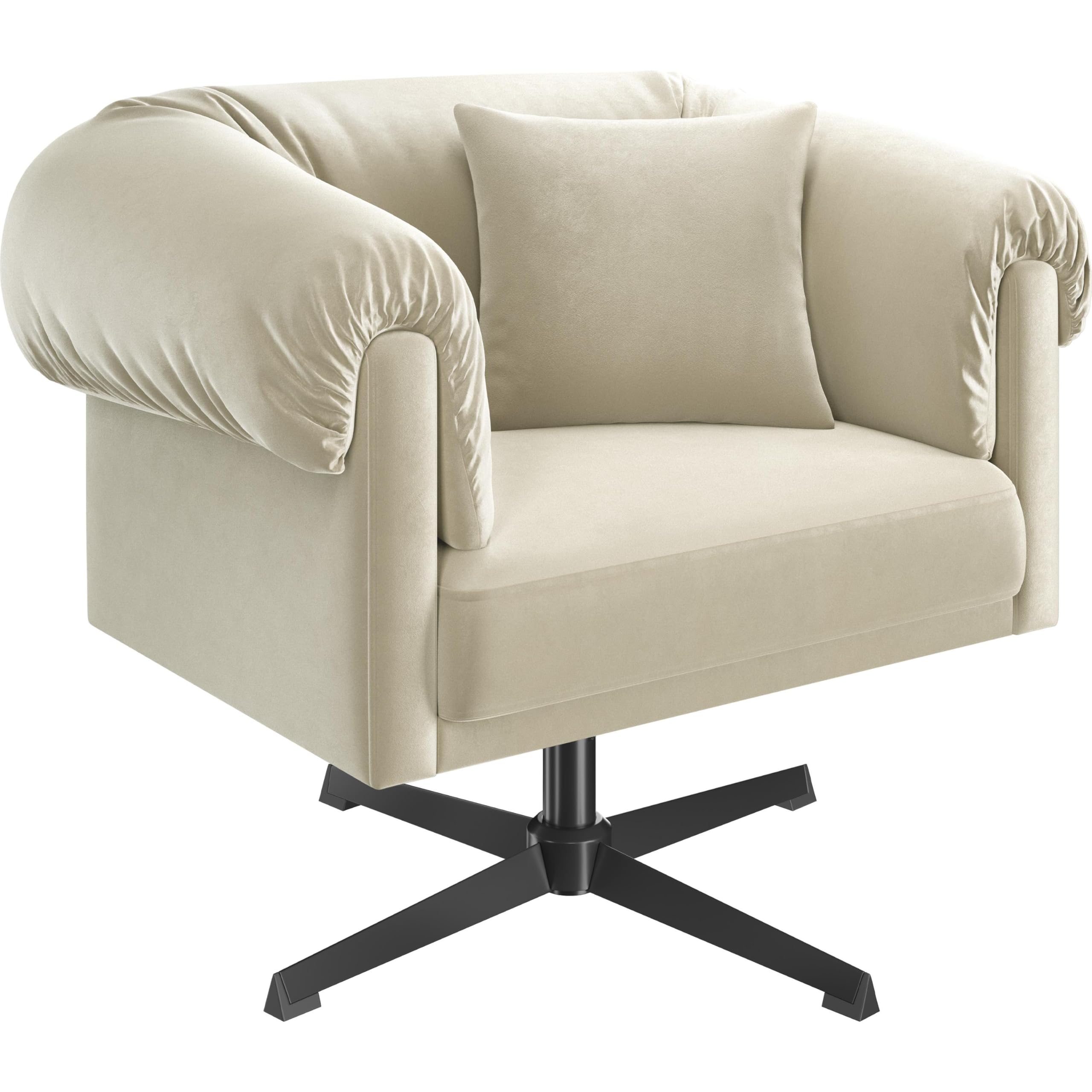 Swivel Velvet Armchair with Pillow, Modern Upholstered Accent Chair for Living Room