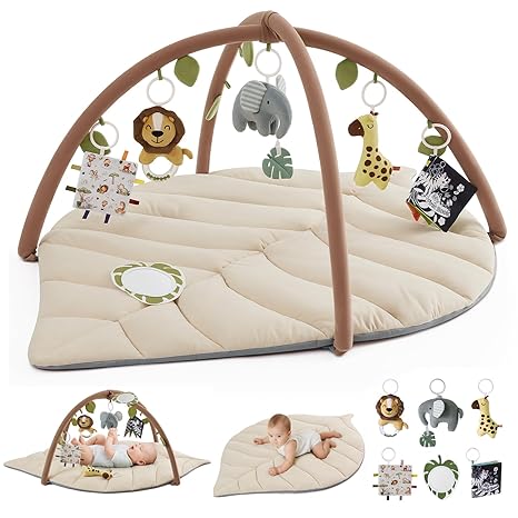 Shell Baby Play Gym Mat, Softer & Enlarged Tummy Time Mat w 6 Detachable Toys