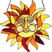 W10040 Sun Face Tiffany Style Stained Glass Window Panel with Chain