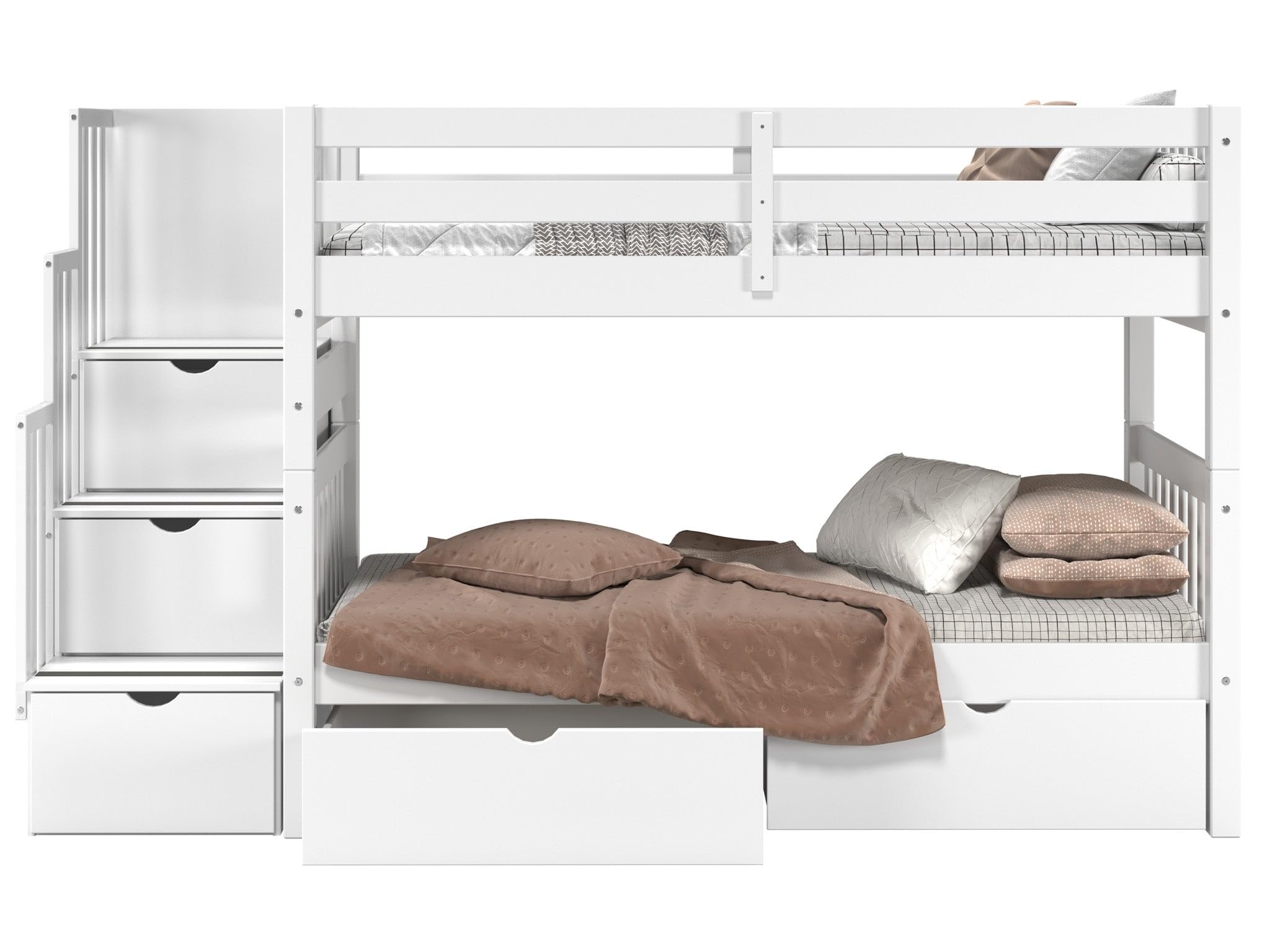 Stairway Bunk Beds Twin over Twin with 3 Drawers in the Steps and 2 Under Bed Drawers
