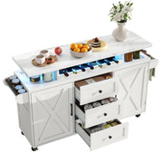 with Storage, 55" Kitchen Island on Wheels with LED Lights & 3 Drawers,Rolling