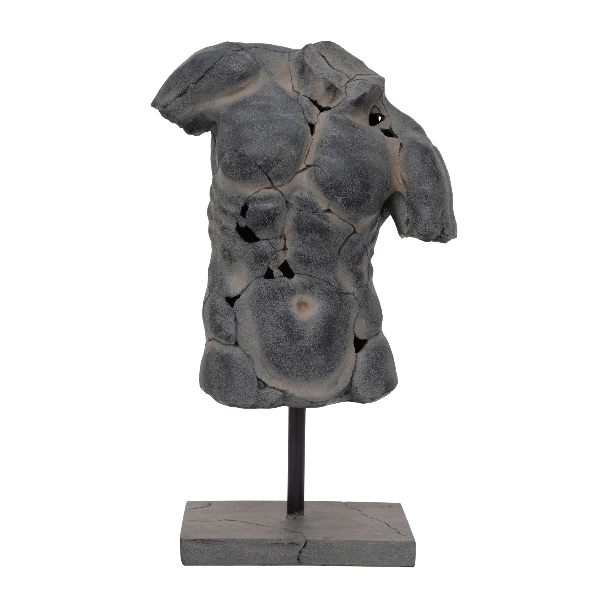 Modern Cracked Male Torso Sculpture Resin Statue with Textured Black Finish Artistic