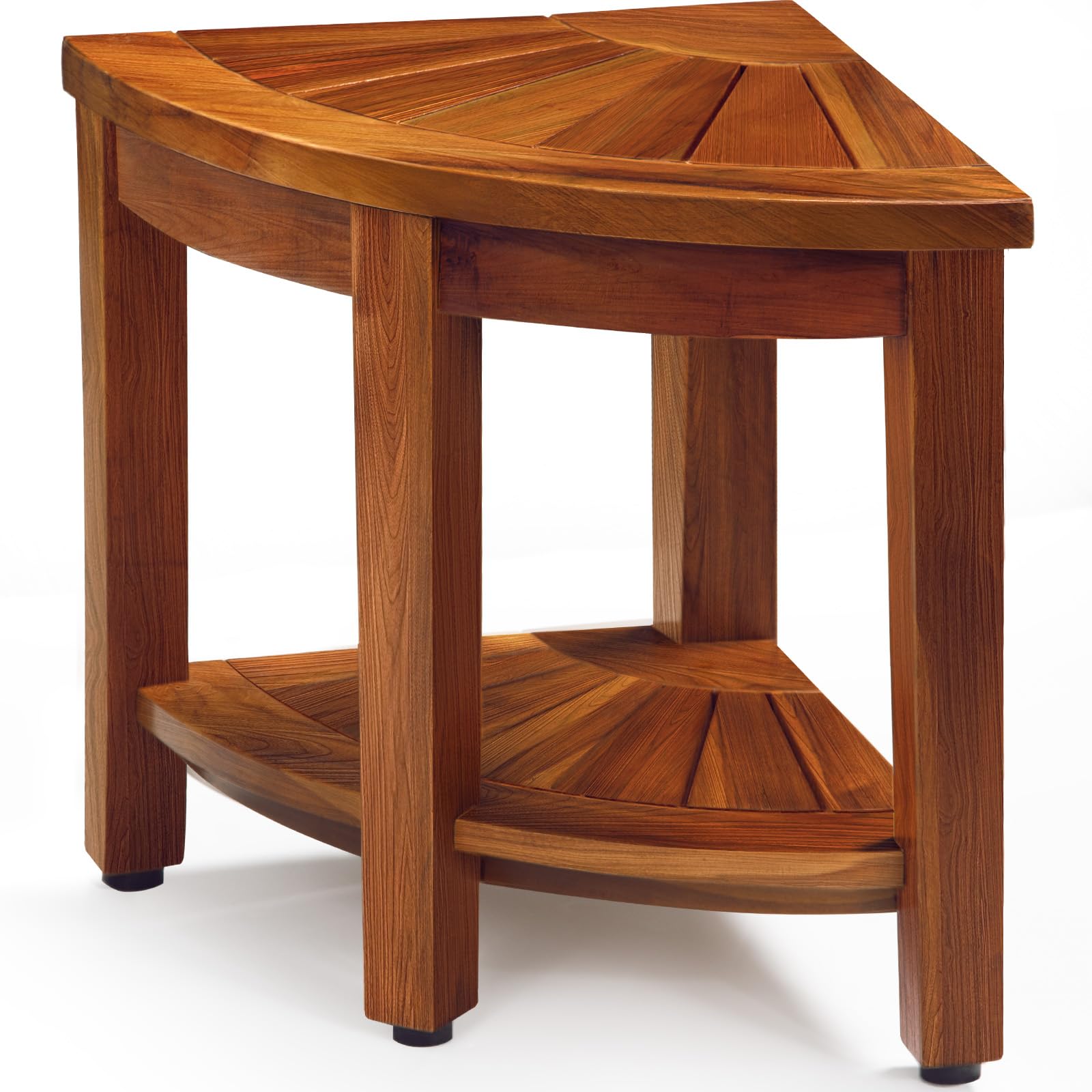 TEAKMAMA Teak Corner Shower Bench 18” Shower Stools for Inside Shower, Teak Corner Bench Waterproof Bath Chair, Bathroom Seat with Storage Shelf, Assembly Required