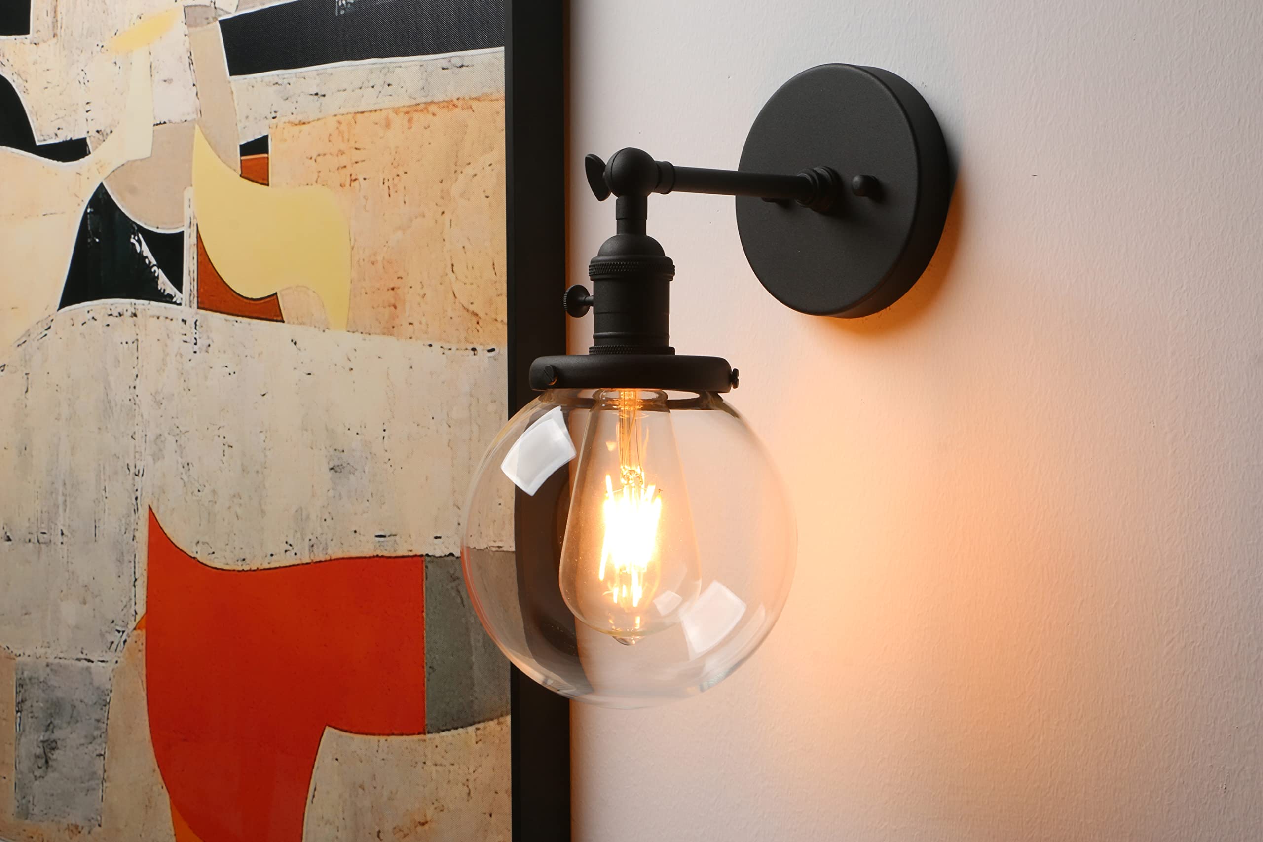 Black Bathroom Light Fixture Single Industrial Wall Sconce with 5.9 Inches Globe