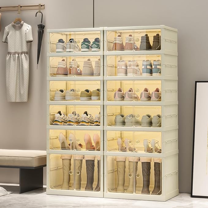 6 Tiers Foldable Shoe Rack Organizer for Closet with Wheels