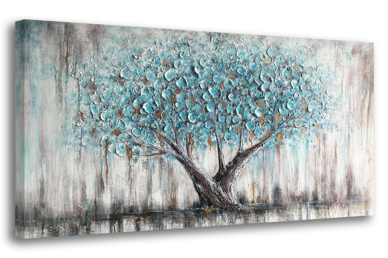 Tree Wall Art Teal Blue Nature Tree of Life Abstract Canvas Painting Textured Picture