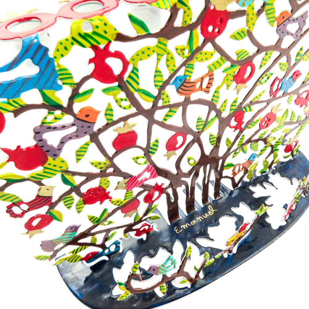 Hanukah Menorah Laser Cut Multi Color Pomegranate Design by Artist