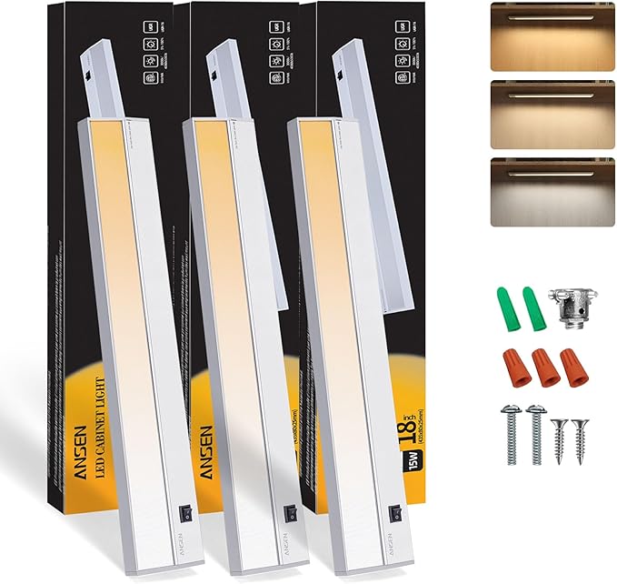 3Packs of Under Cabinet Lights for Kitchen, 12in 10W 666LM, Dimmable Hardwire Led Light