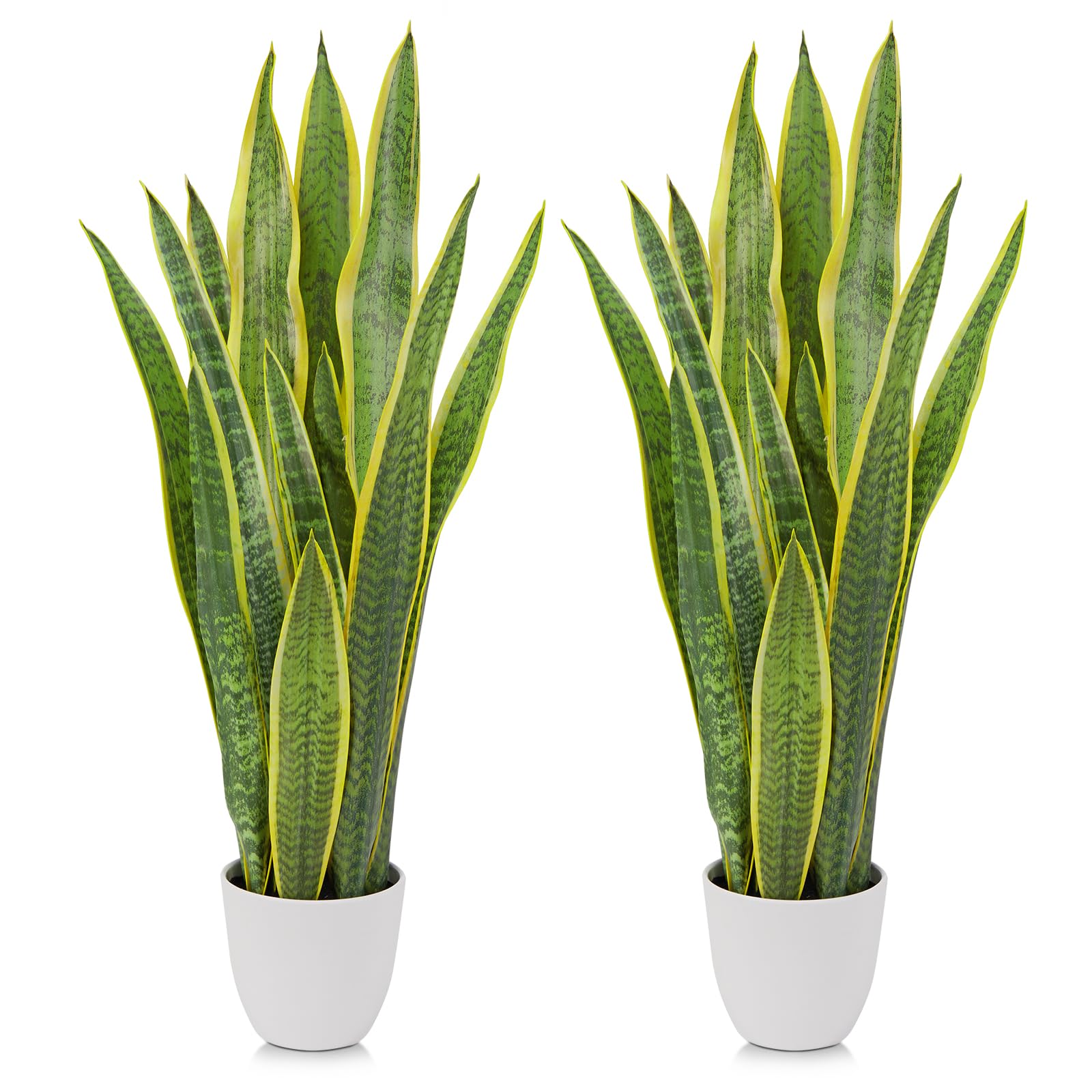 2 Set Artificial Snake Plant Potted, 28 Inch Faux Sansevieria Trifasciata Plants Large Tall