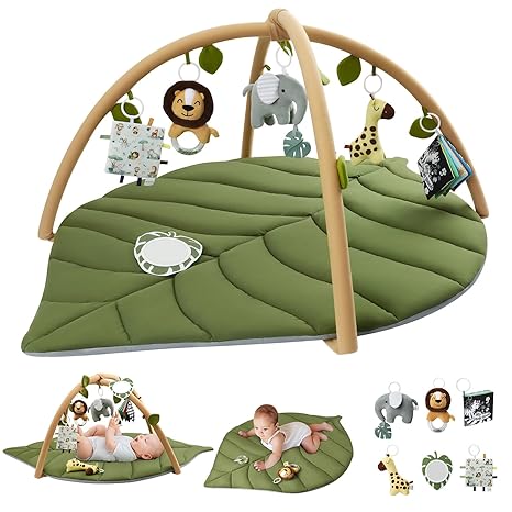 Shell Baby Play Gym Mat, Softer & Enlarged Tummy Time Mat w 6 Detachable Toys