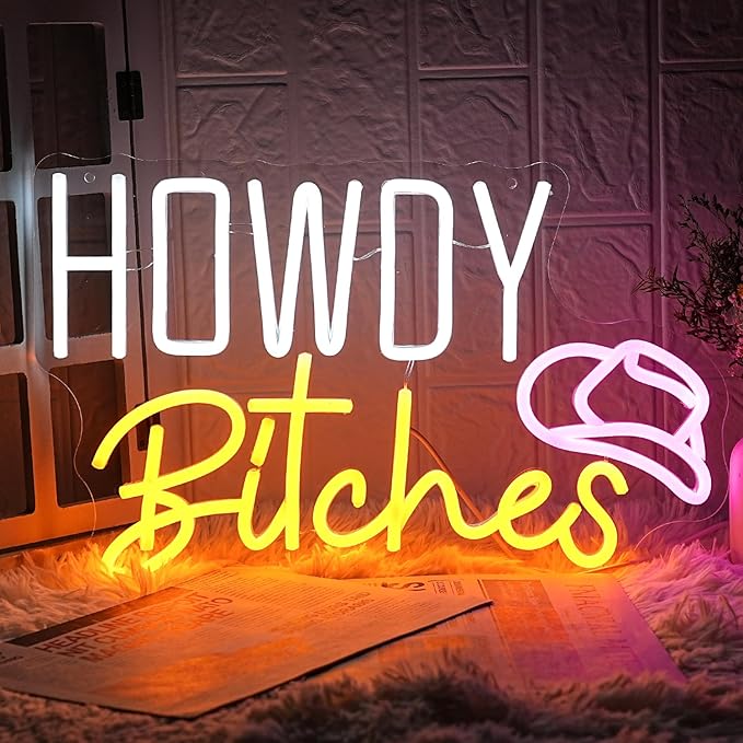 Cowboy Hat Neon Sign Howdy Cowboy Neon Signs Cool LED Neon Lights Dimmable Neon