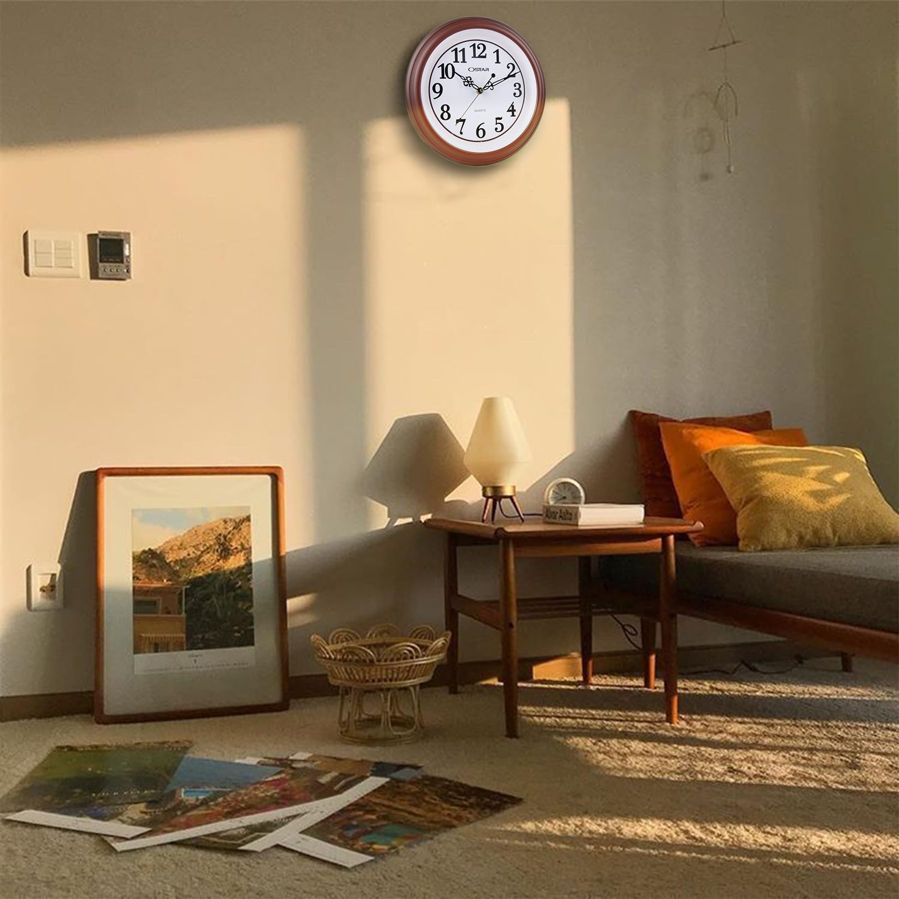 OSTAR Silent Rustic Wall Clock, Battery Operated, Vintage 12 Inch Round Clock, Living Room Bedroom Kitchen Wall Decor