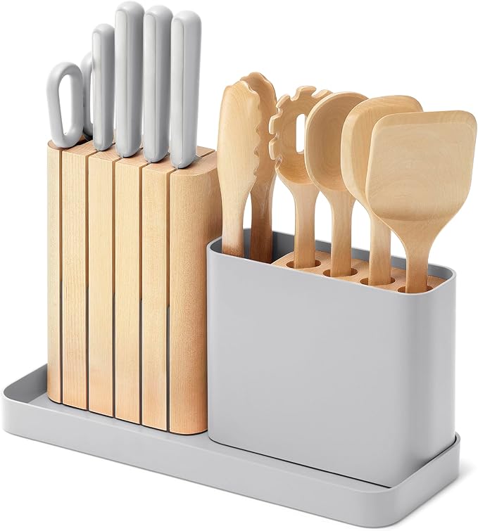 Kitchen Knife Set & Wooden Utensil Set - Made With Premium German Steel
