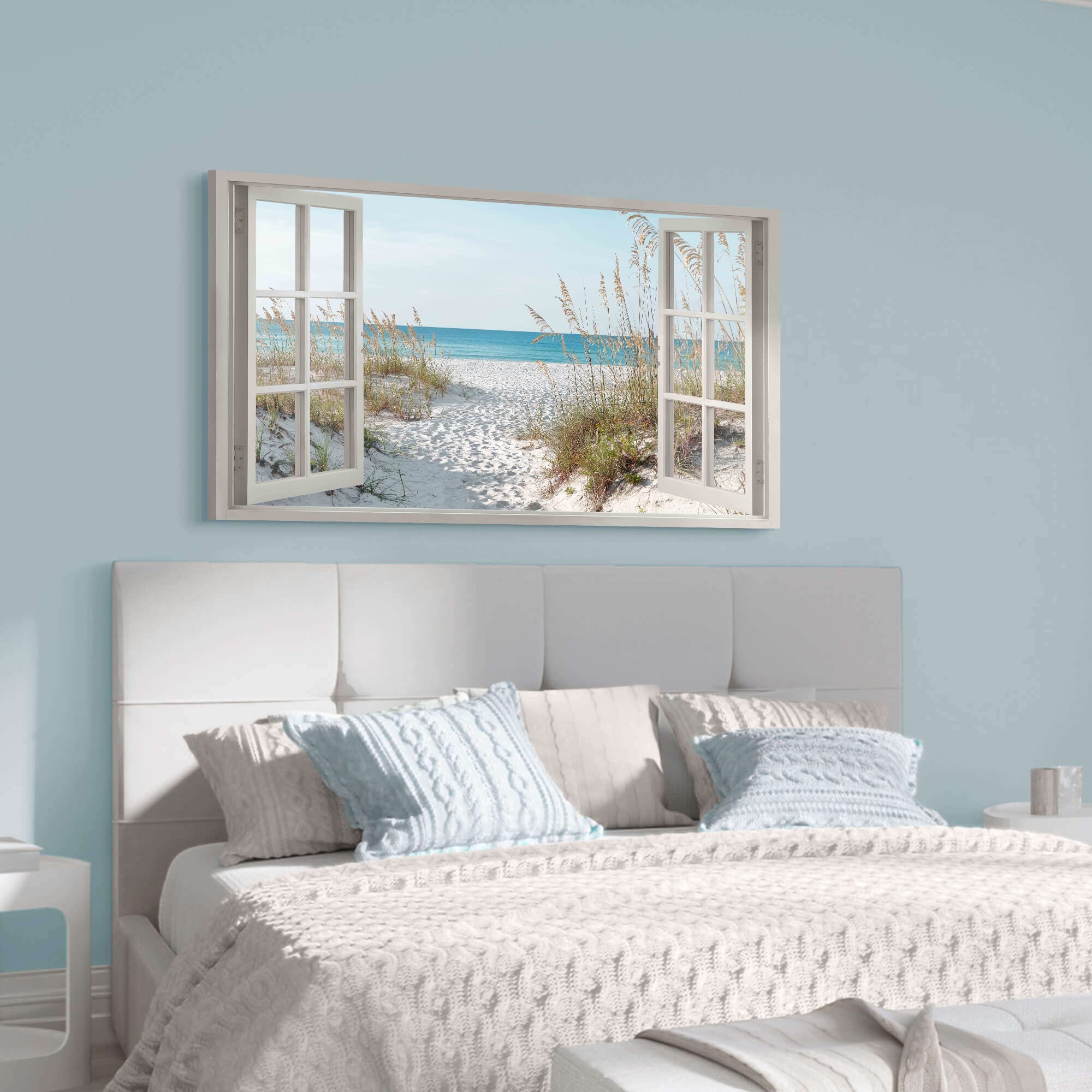 Window Beach Wall Art Prints: Modern Large Tropical Coastal Landscape Canvas