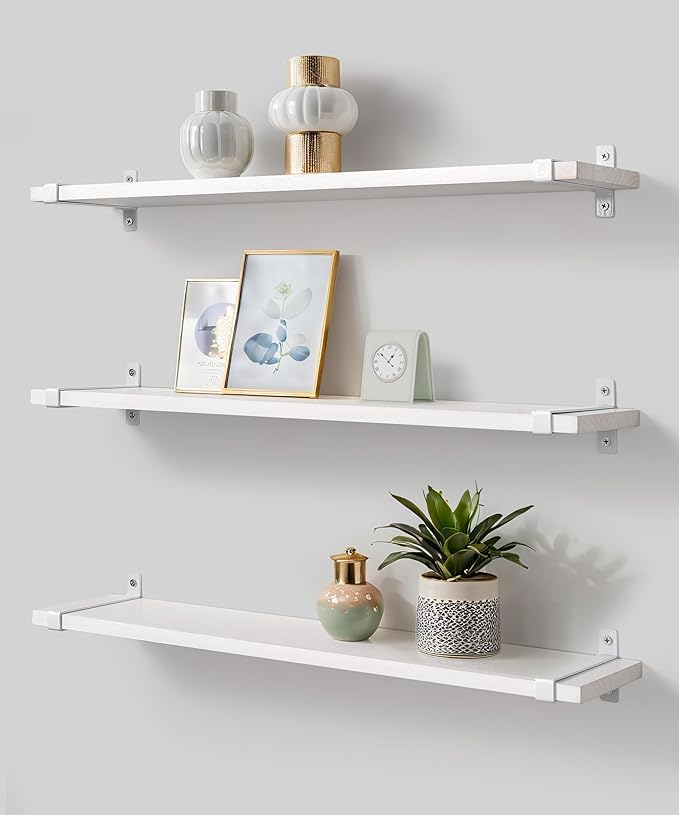 Wood Floating Shelves for Wall 24 Inch Rustic Natural Pine Shelf Industrial Shelving