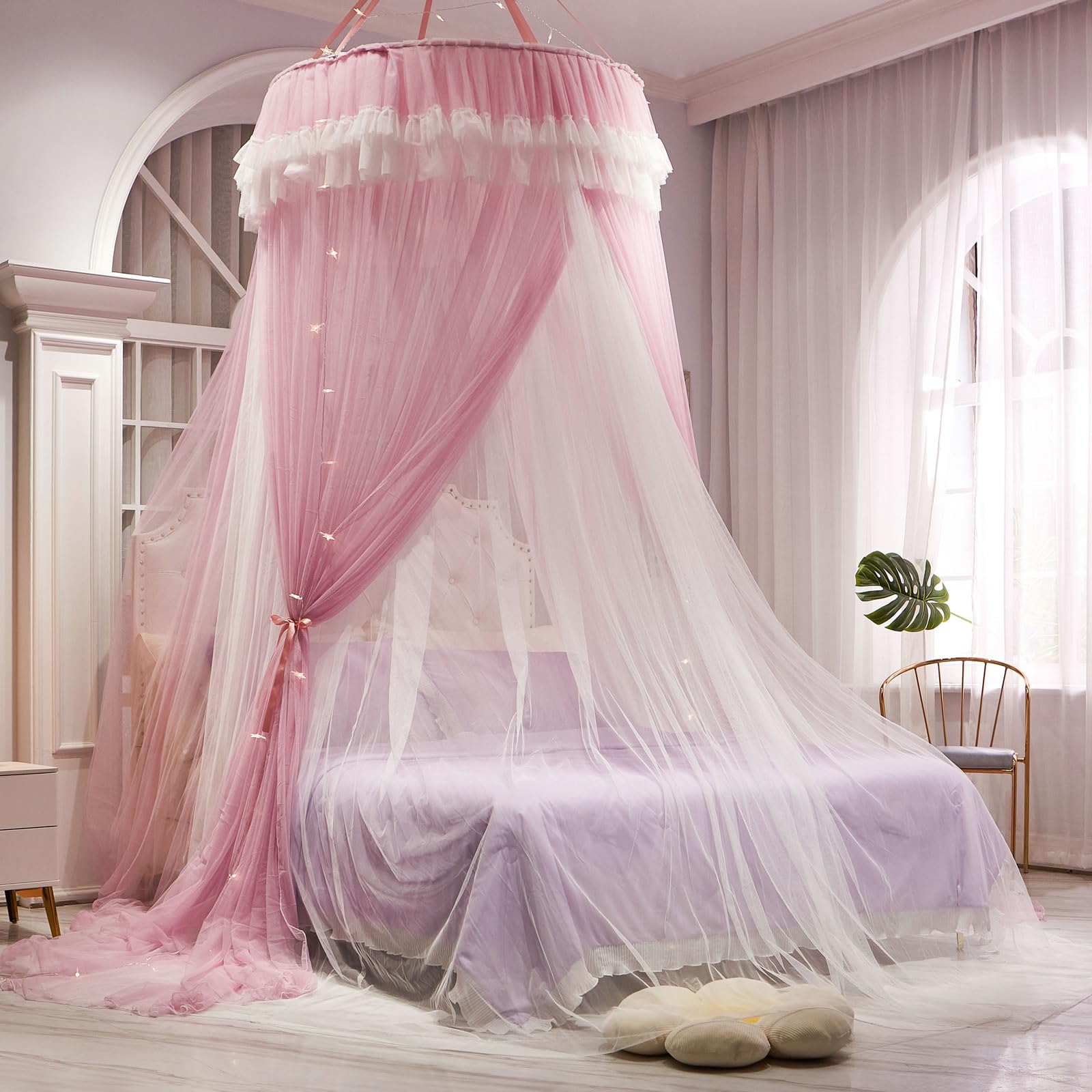 Girls and Adults Canopy Bed, Elegant Double-Layer Bed Curtain