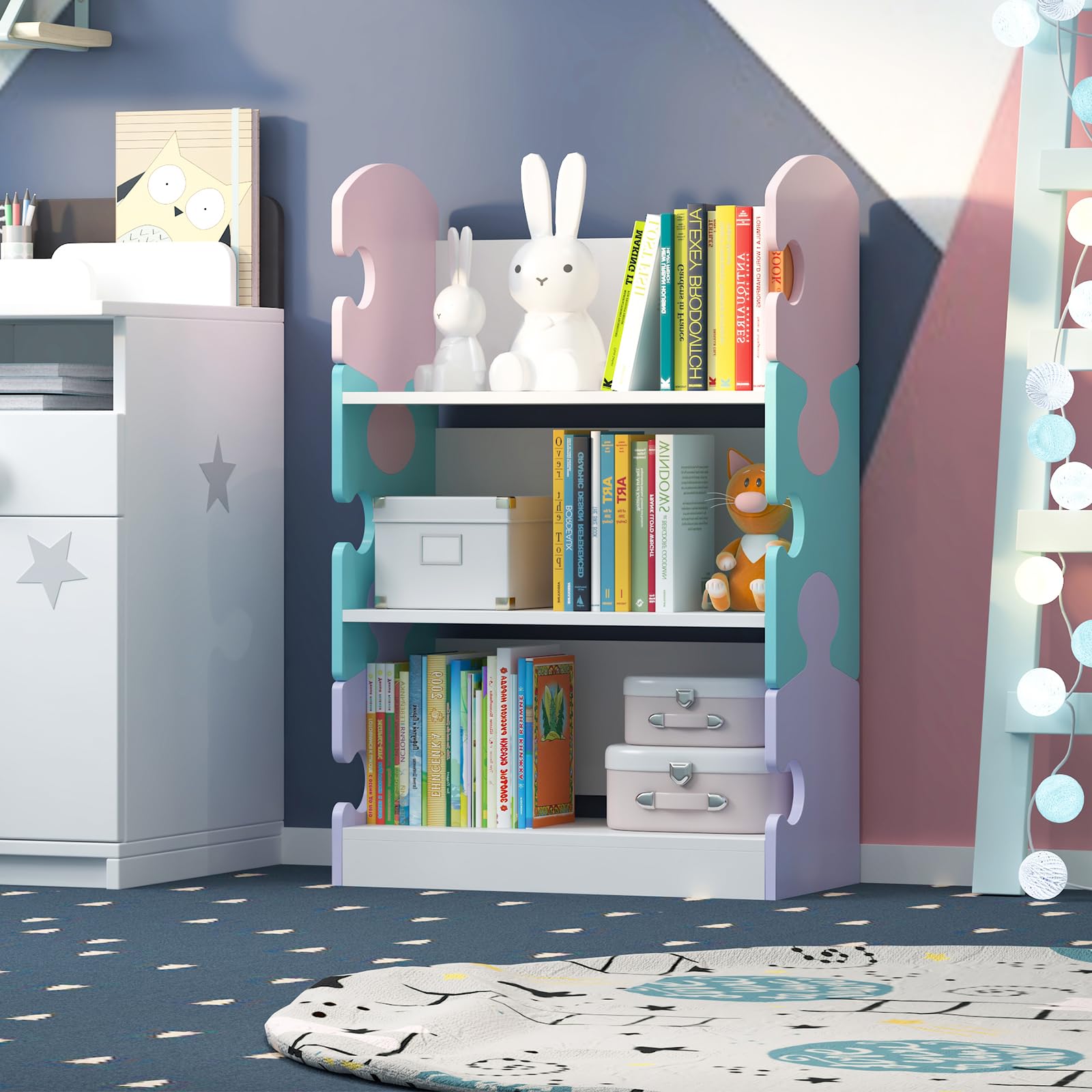 3-Tier Open Kids Bookshelf, Puzzle Book Shelf for Kids' Rooms Toy Storage Cabinet Shelf