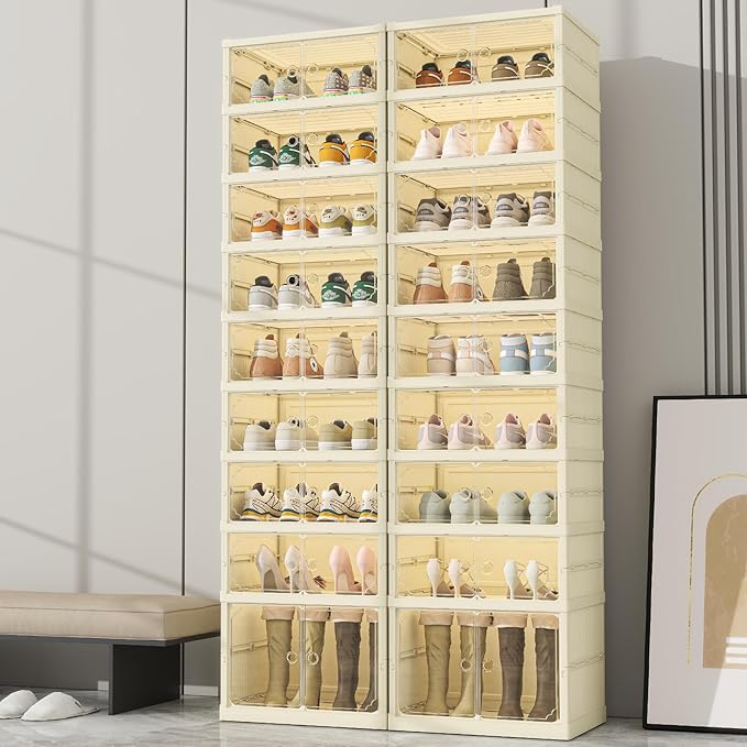 10-Tiers Shoe Rack Organizer with Doors, Foldable Storage Cabinet Holds 40 Pairs