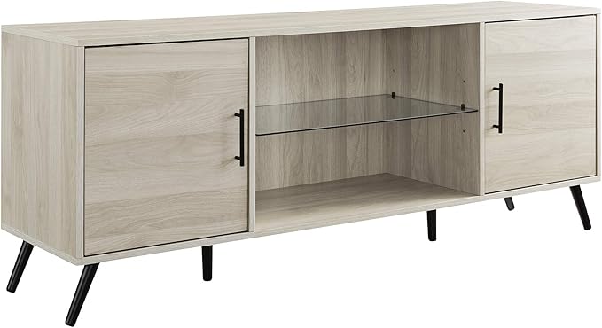Saxon Mid Century Modern Glass Shelf TV Stand for TVs up to 65 Inches