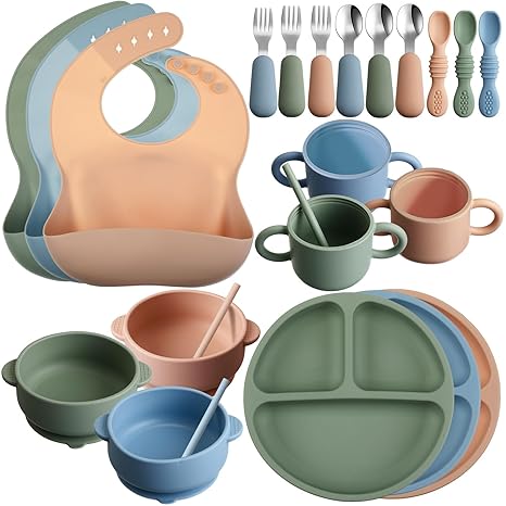 Silicone Baby Feeding Set Baby LED Weaning Supplies Includes Suction Divided