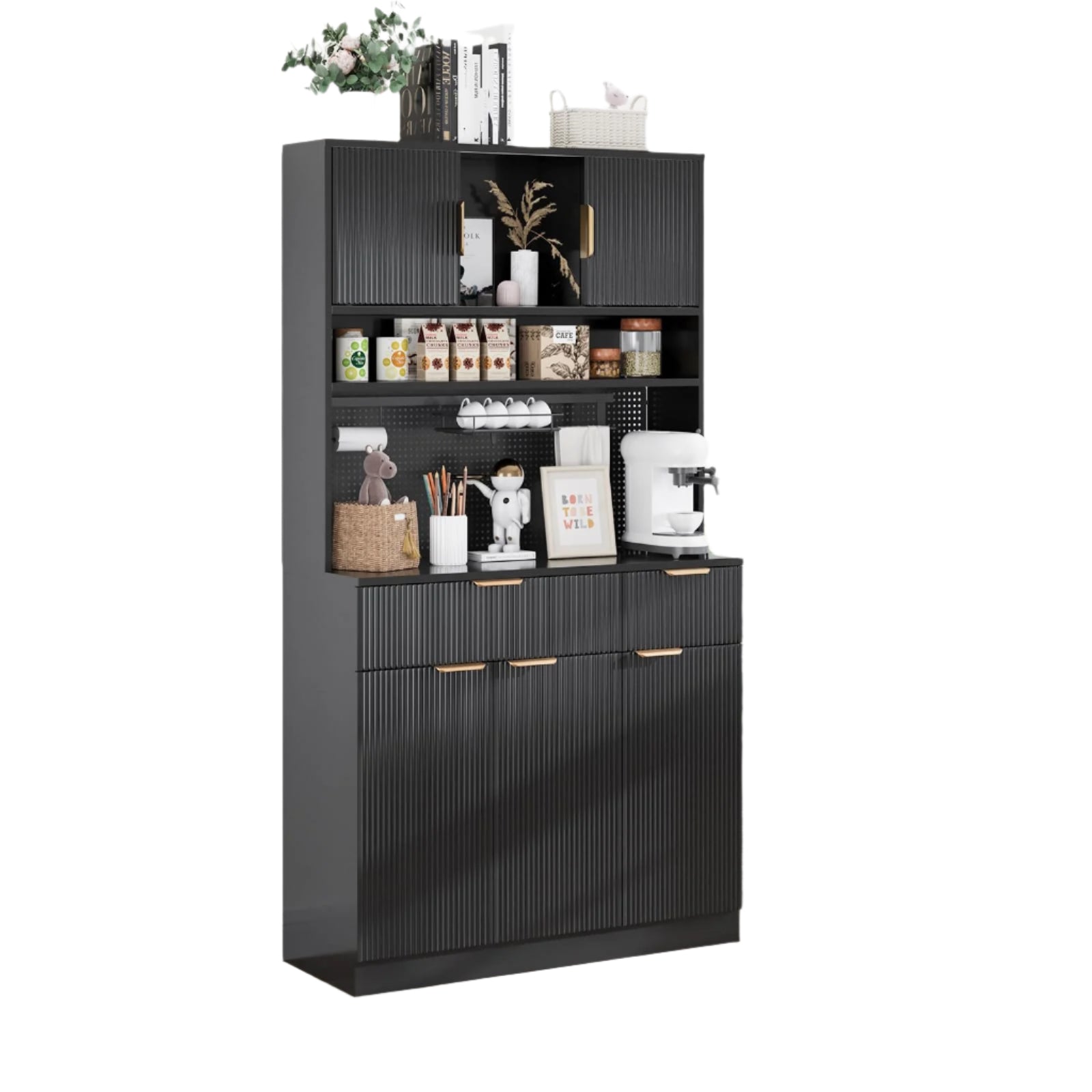 Kitchen Pantry Cabinet with Storage & Pegboard, 71" Tall Hutch Storage Cabinet