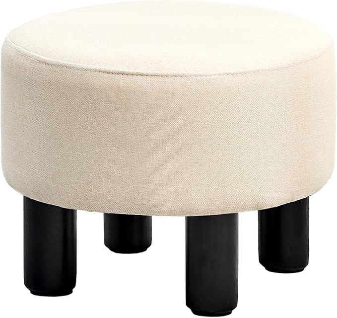 Linen Ottoman Round Footrest Stool,Ottomans and Poufs