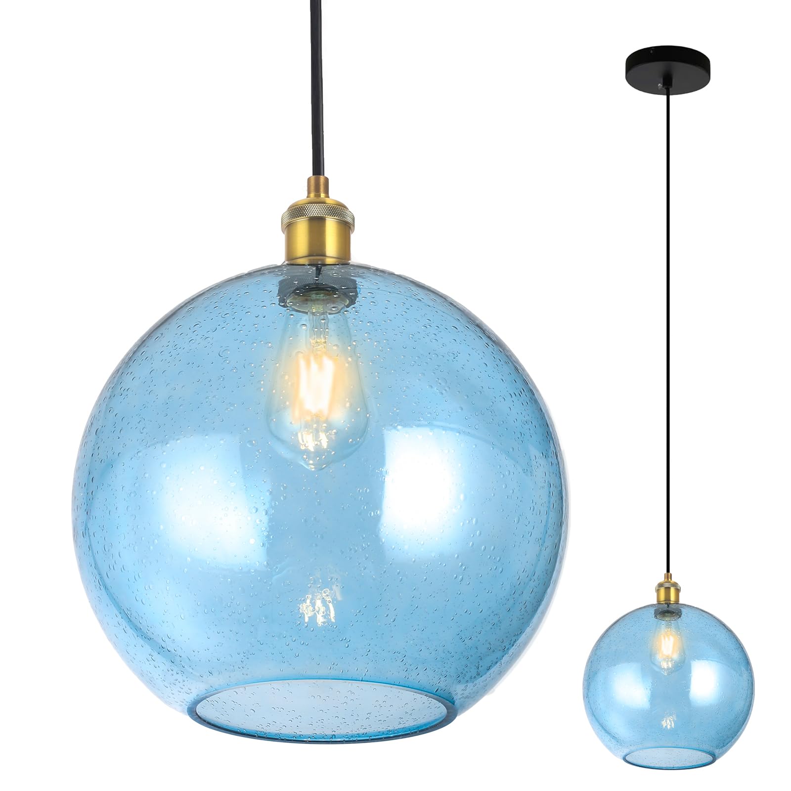 Blue Glass Pendant Lights Kitchen Island Lighting Globe Pendant Light Fixtures Modern