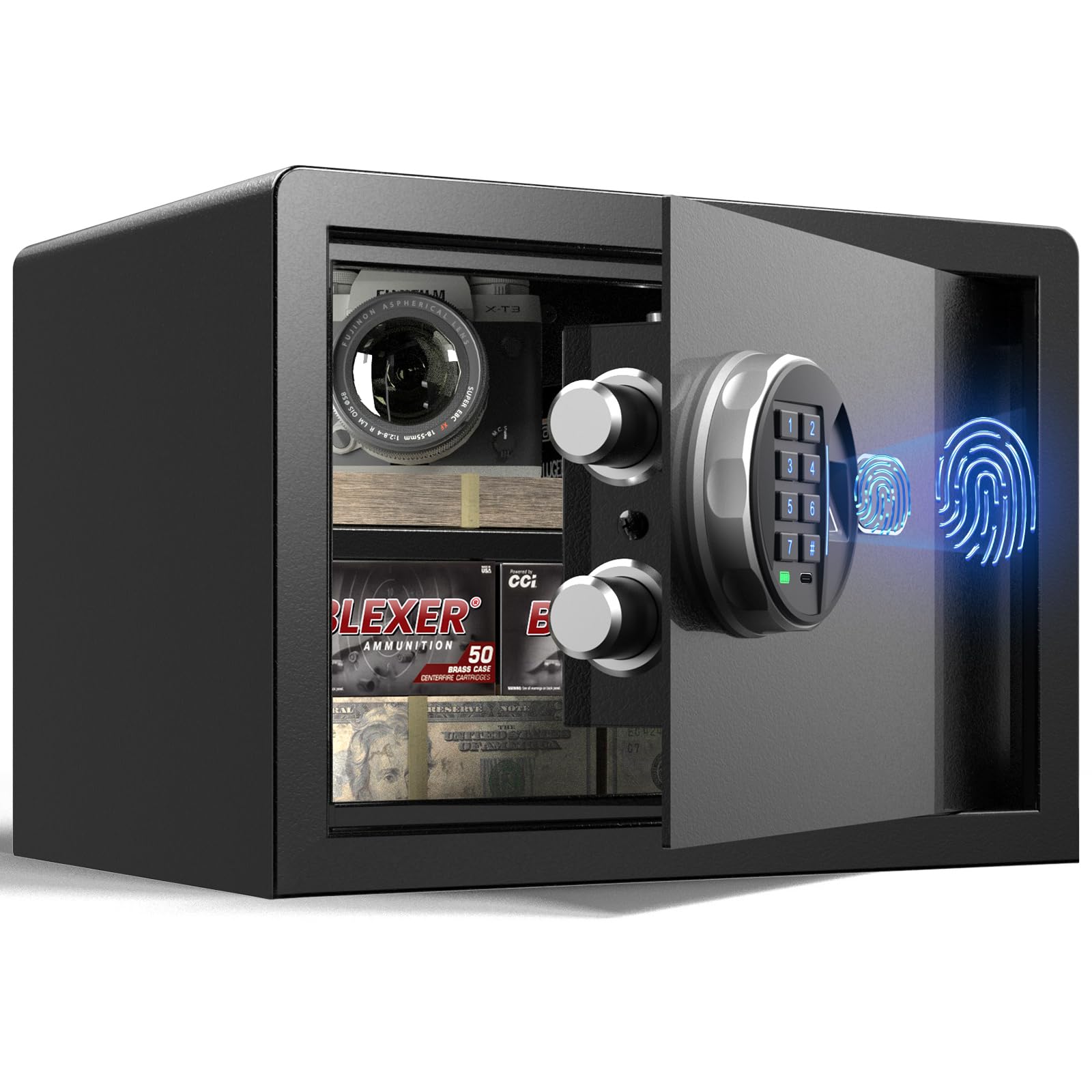 Smart Biometric Safe - (0.80 cu. ft.) Fingerprint Lock Box with Silent Mode