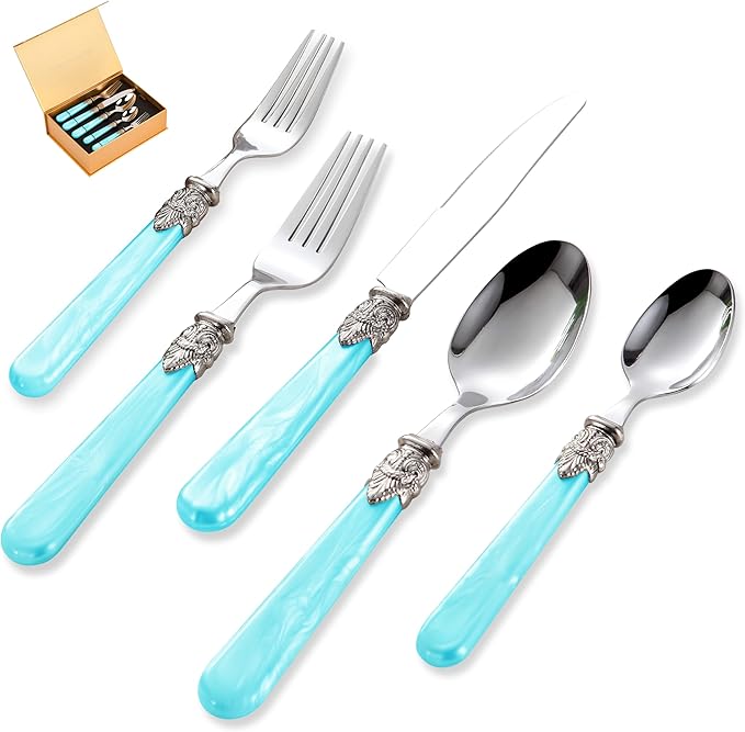 20 pieces Stainless Steel Vintage Flatware Sets With White Hanld