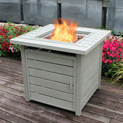 28 Inch Propane Fire Pit Table, Outdoor Gas Fire Pits with Lid & Lava Rock
