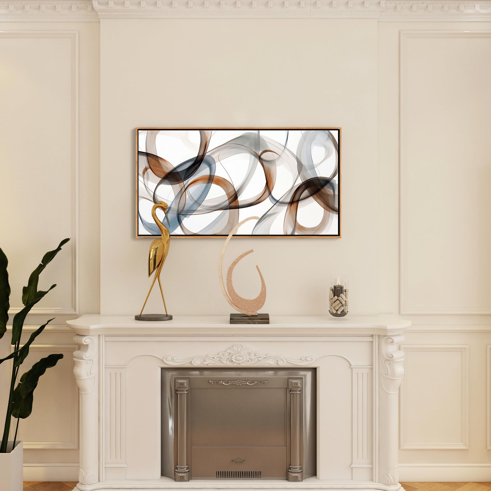 Framed Canvas Wall Art - Large Abstract art prints for Home & Office Decor - Brown Modern
