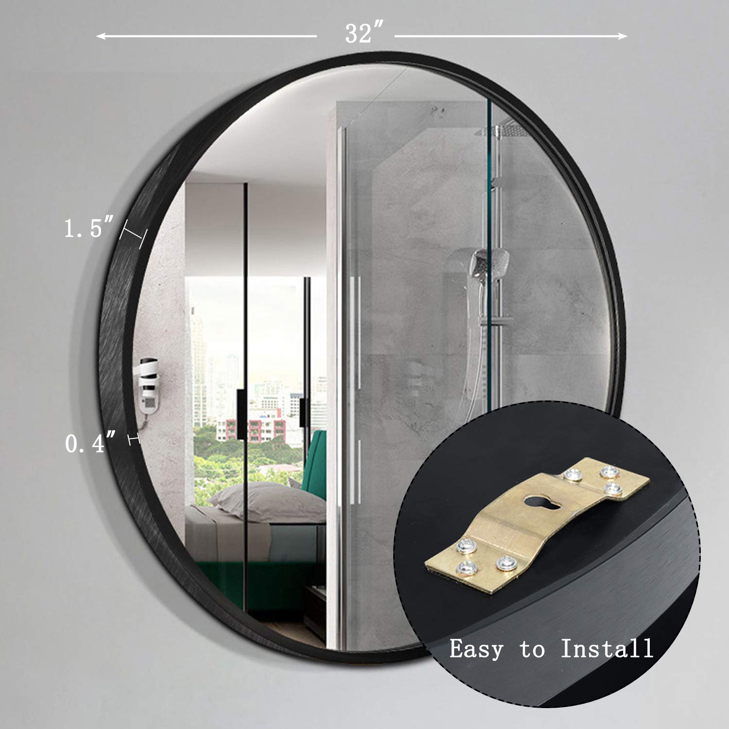 Black Round Mirror for Wall - 32” Large Circle Mirror for Bathroom, Living Room Entrance Dining Room Accent Decor Mirror, Aluminum-Alloy Metal Frame