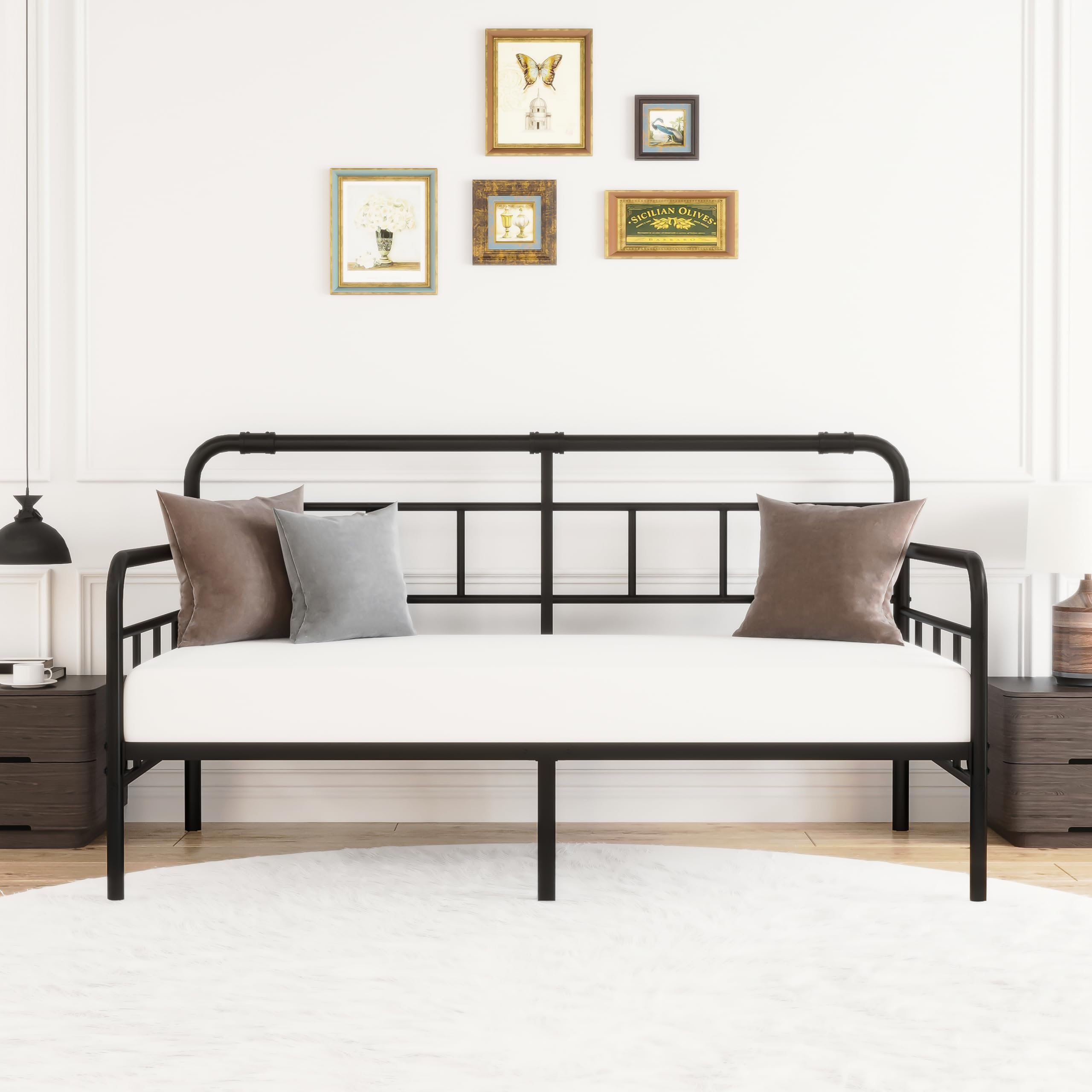 Daybed-Metal-Twin-Bed-Frames - with Modern Headboard,Strong Mattress Foundation