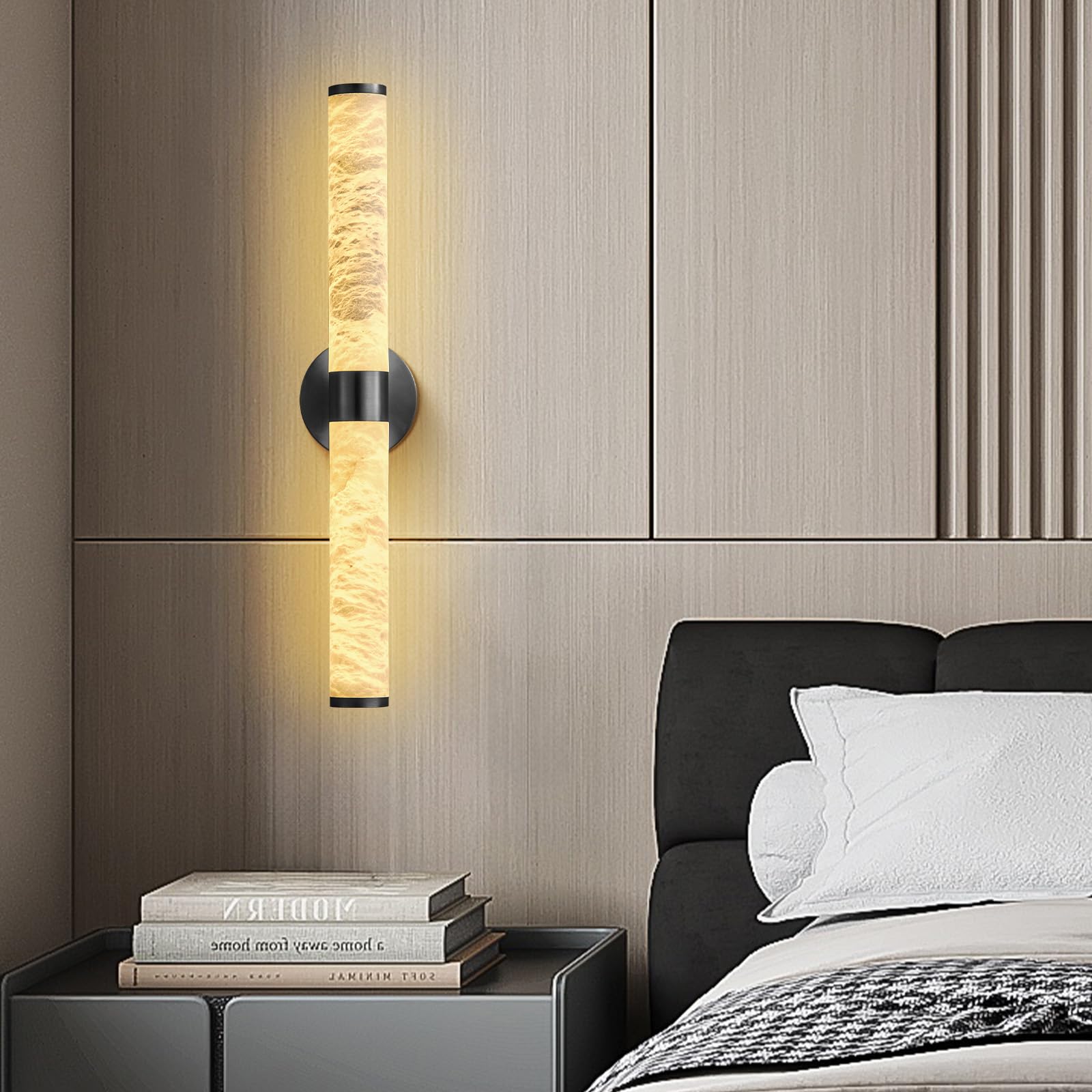 Alabaster Wall Sconce, 24" Black Wall Sconces