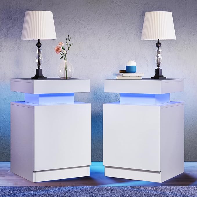 Nightstand Set of 2 with LED Lights,Night Stand